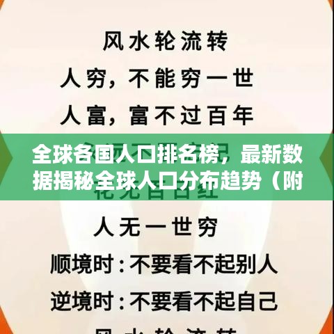 全球各国人口排名榜，最新数据揭秘全球人口分布趋势（附排名）