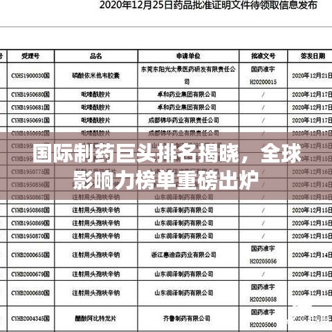 国际制药巨头排名揭晓，全球影响力榜单重磅出炉
