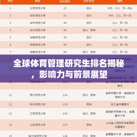 全球体育管理研究生排名揭秘，影响力与前景展望