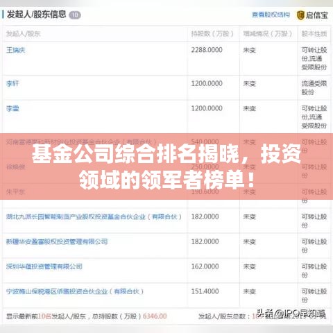 基金公司综合排名揭晓，投资领域的领军者榜单！
