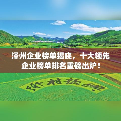 泽州企业榜单揭晓，十大领先企业榜单排名重磅出炉！